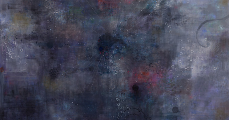 DARU-Jung Hyang Kim, Listening-moonlight, 2013, Oil on canvas, Pencil, Oil stick, Charcoal, 72 x 96 inches, Image courtesy of the artist