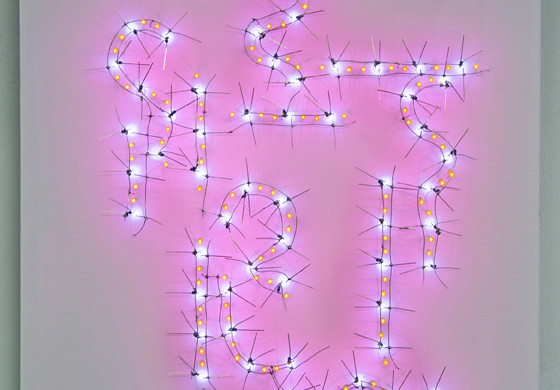 Carol Salmanson, Gesture Drawing 12, 2012. LEDs, wire, plexi, mirrored mylar, gel filter, diffusion film  
15”W x 15”W x  .875”D