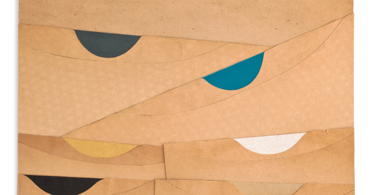 Chris Corales, Dune Kiosk (4), 2013. Found paper, 10 1/2 x 12 1/2 in.  Courtesy of Adams and Ollman. Photo Credit: Mario Gallucci.  