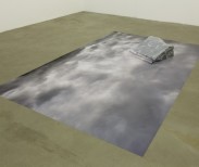 Gianni Caravaggio, Sotto la superficie, la verità della concretezza (Alpi) 2013.Print on blueback paper,Bardiglio Nuvolato marble. 21 x 265 x 160 cm.