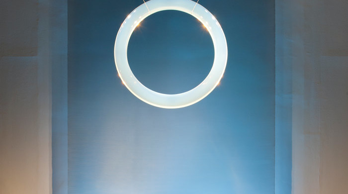 Moriko Mori, Ring, 2012. Lucite; 48 in. diameter., 2 2/5 in thick. © Faou Foundation, New York. Courtesy of SCAI THE BATHOUSE, Tokyo and Sean Kelly, New York.  Photo Credit: M. Leith, Royal Academy of Arts, London.