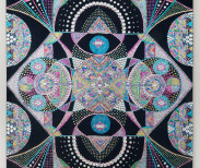 Evie Falci, Clotho, 2013. 
Rhinestones on denim 
66x 60 inches.