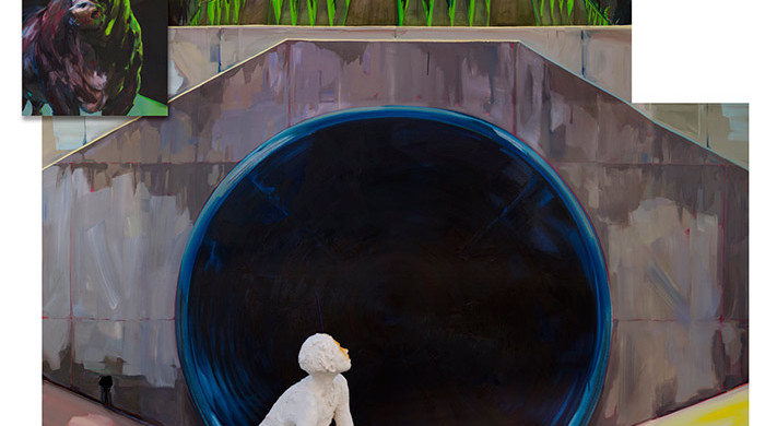 Gillian Iles, A Combination of Nerve and Wit, 2013. 5 panels mixed media, 102 x 118 in. and sculptures of variable sizes. Image courtesy of the artist.