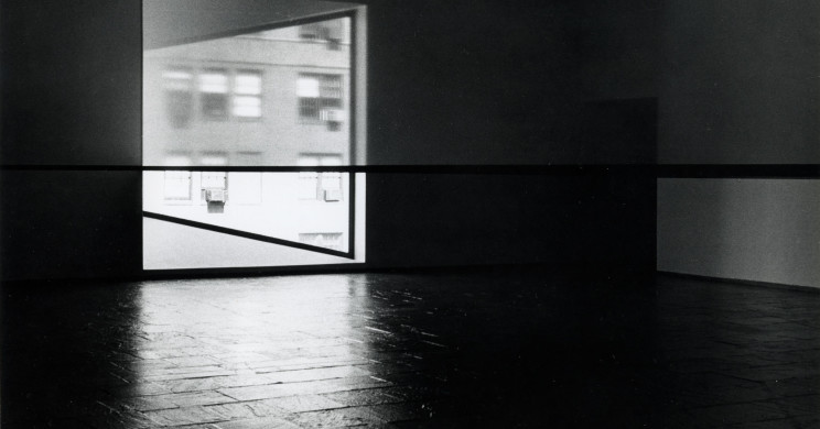 Robert Irwin (b. 1928), Scrim veil—Black rectangle—Natural light, Whitney Museum of American Art, New York, 1977. Cloth, metal, and wood. Overall: 144 × 1368 × 49 in. Whitney Museum of American Art, New York. Photo Credit: Warren Silverman.