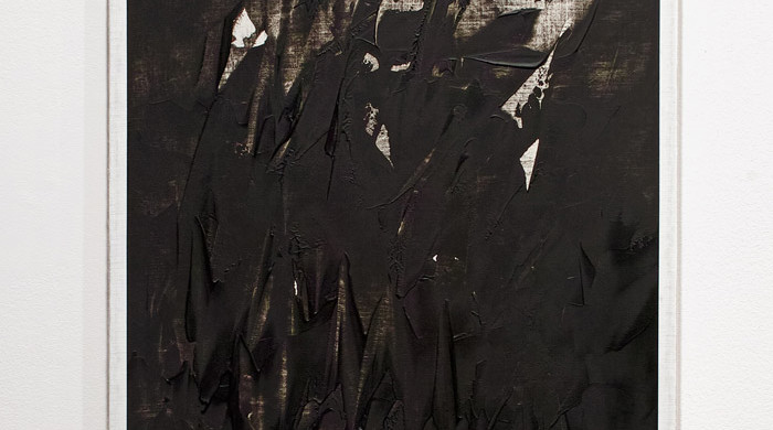 Michael Brennan, Grey Razor Painting (Dark Crackle), 2013. Oil and wax on linen. 20 x 16 inches. Image courtesy of Minus Space.