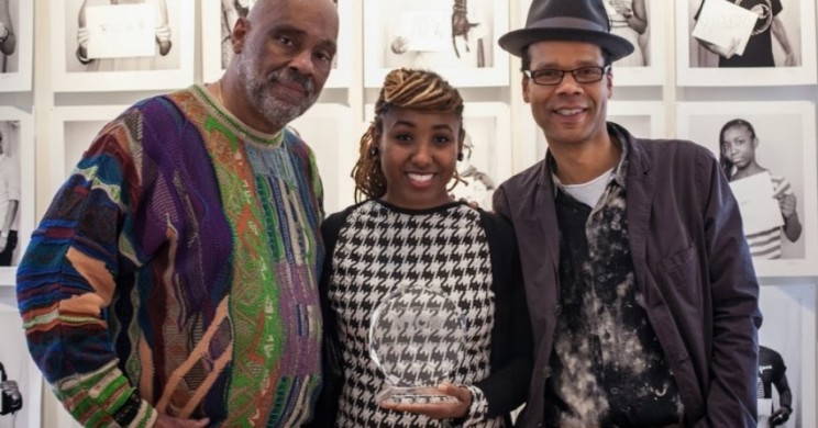 Chanel Kennebrew, NYC25 prize winner (center), with NYC25 creators and Curate NYC executive producers, Danny Simmons Jr. (left) and Brian Tate (right). Photo credit: Ed Marshall.