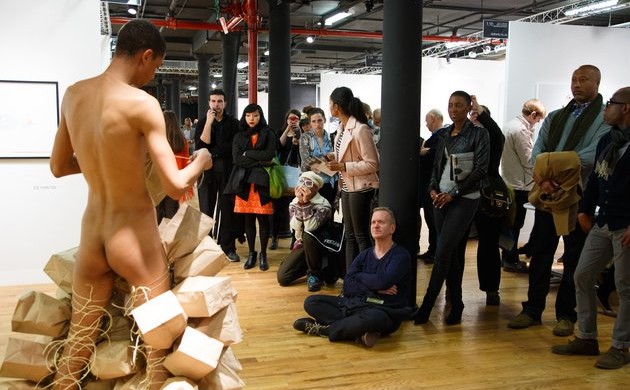 Wilmer Wilson IV (CONNERSMITH., DC) restages his durational performance "From My Paper Bag Colored Heart for the Saturday" midday crowd