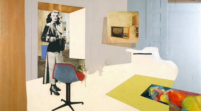 Richard Hamilton, Interior II, 1964. Oil, cellulose paint, and printed paper on board. 48 x 64 in. Image courtesy of Tate Modern.