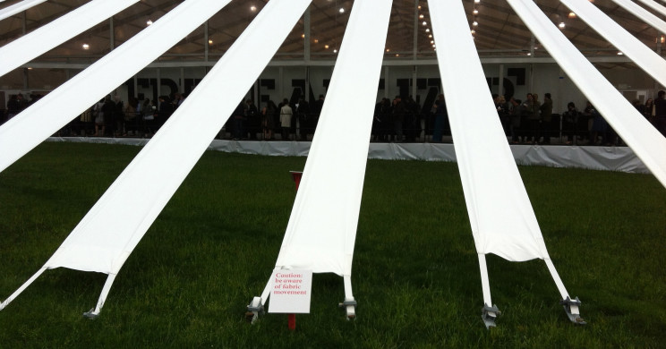 The now iconic Frieze tent on Randall's Island provides an outdoor viewing experience that is not to be missed. Image courtesy of Frieze New York.