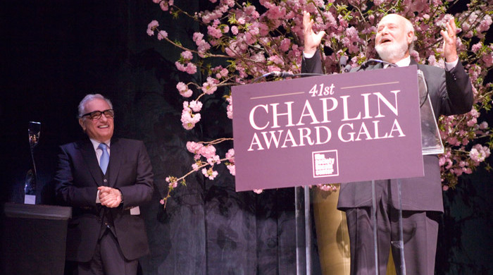 Rob Reiner accepts his award as Scorsese looks on. Photo Credit: Philip May/Film Society of Lincoln Center.