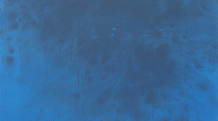 Sayre Gomez, Untitled Painting In Blue, 2014.
Acrylic on canvas, 60 x 50 in. Image courtesy of Robert Blumenthal Gallery.