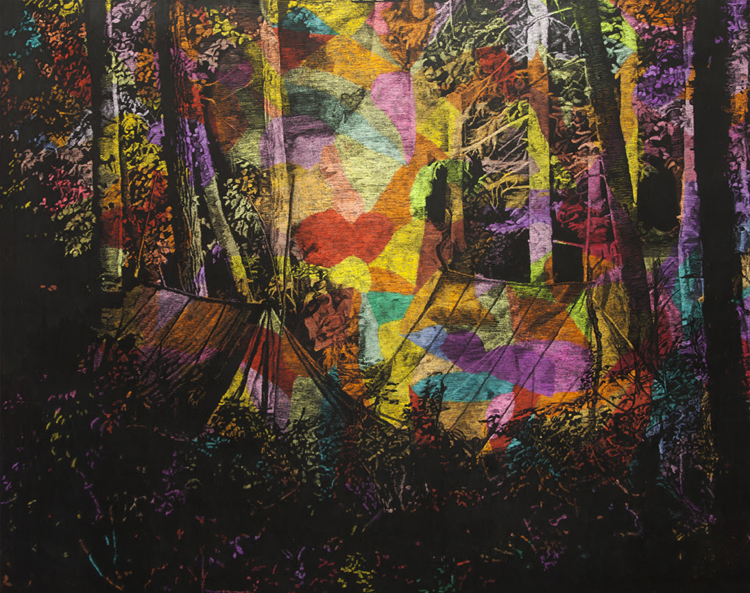 Katharina Ziemke, Nocturnal Gathering, 2014, Wax crayon on paper, 36 x 46 in