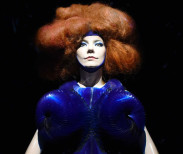 Björk offers an experience of music in many layers, with instruments, a theatrical presentation, an immersive sound experience, an audio guide, and related visualizations from photography and music videos to new media works. The exhibition draws from more than 20 years of the artist's career. Photo: Timothy A. Clary/Getty Images