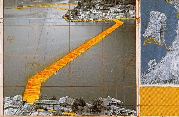 Christo's The Floating Piers (Project for Lake Iseo, Italy) Collage (2014). Photo by André Grossmann. © 2014 Christo