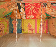 Francesco Clemente, Standing With Truth Tent, 2013 (interior view). Tempera on cotton and mixed media,118 1/8 x 236 1/4 x 157 1/4 inches (300 x 600 x 400 cm). Courtesy of the artist and Blain/Southern Gallery, Berlin
