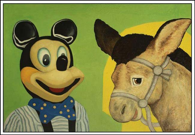 Zibi Krygier, Mickey Mouse and Donkey, oil and enamyl on canvas, 57 x 84 cm / 22,5" x 33" 2011