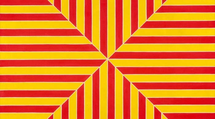 Frank Stella (b. 1936), Marrakech, 1964. Fluorescent alkyd on canvas. 77 × 77 × 2 7/8 in. (195.6 × 195.6 × 7.6 cm). The Metropolitan Museum of Art, New York; gift of Mr. and Mrs. Robert C. Scull, 1971 (1971.5). © 2015 Frank Stella/Artists Rights Society (ARS), New York