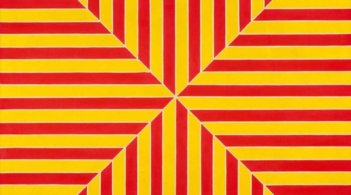 Frank Stella (b. 1936), Marrakech, 1964. Fluorescent alkyd on canvas. 77 × 77 × 2 7/8 in. (195.6 × 195.6 × 7.6 cm). The Metropolitan Museum of Art, New York; gift of Mr. and Mrs. Robert C. Scull, 1971 (1971.5). © 2015 Frank Stella/Artists Rights Society (ARS), New York