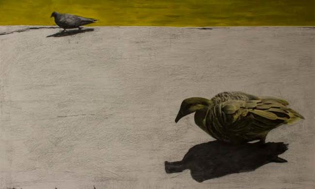 Duck, acrylic and charcoal on canvas, 90×140