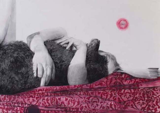 Crimson, acrylic and charcoal on canvas, 65×90