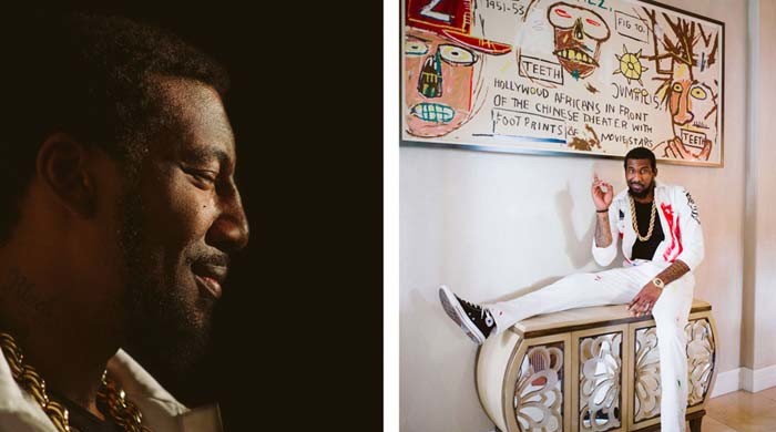 Left: Portrait of Amar’e Stoudemire in his Miami home. Right: Portrait of Amar’e Stoudemire with a work by Jean-Michel Basquiat in his Miami home. Photos by Gesi Schilling for Artsy. © Artsy.