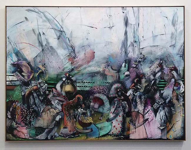 Ali Banisadr, Treasure, 2016. Oil on linen, 66 x 88 inches. SW 16076. Sperone Westwater, Frieze New York 2016. Photo: J. Gora.