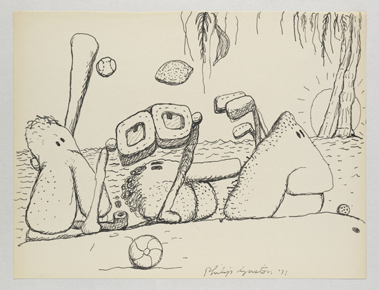 Untitled (Poor Richard), 1971 Ink on paper 26.7 x 35.2 cm / 10 1/2 x 13 7/8 in © The Estate of Philip Guston Courtesy Hauser & Wirth