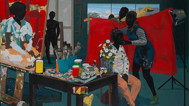 Kerry James Marshall (American, b. 1955). Untitled (Studio), 2014. The Metropolitan Museum of Art, New York, Purchase, The Jacques and Natasha Gelman Foundation Gift, Acquisitions Fund and The Metropolitan Museum of Art Multicultural Audience Development Initiative Gift, 2015 (2015.366) | Kerry James Marshall. De Style, 1993. Los Angeles County Museum of Art, purchased with funds provided by Ruth and Jacob Bloom