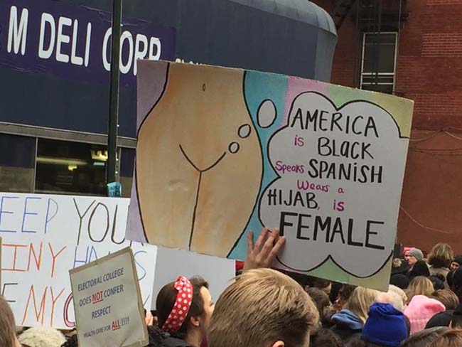 Protesters march in Manhattan during the Women’s March on January 21, 2017. (Credit: Aaron Burr-Society /Facebook Feed)