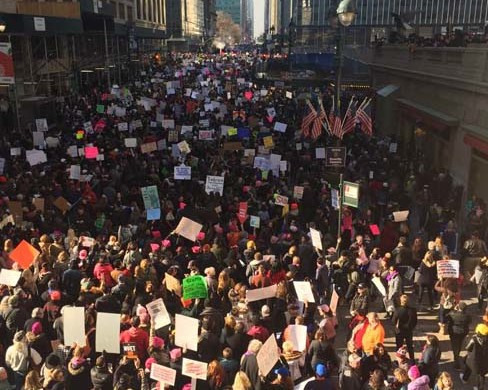 Protesters march in Manhattan during the Women’s March on January 21, 2017. (Credit: Maureen McQuillan/Facebook Feed)