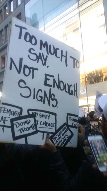 Protesters march in Manhattan during the Women’s March on January 21, 2017. (Credit: NY Arts/ J. Gora)